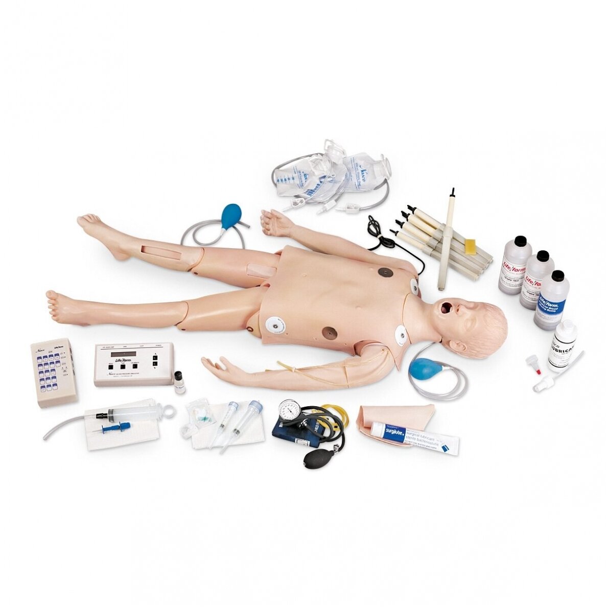 Deluxe vaiko intensyvios terapijos mokymo manekenas su EKG simuliatoriumi Deluxe vaiko intensyvios terapijos mokymo manekenas su EKG simuliatoriumi