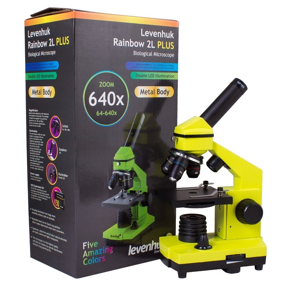 Mikroskopas Levenhuk Rainbow 2L PLUS, geltonas 9 Mikroskopas Levenhuk Rainbow 2L PLUS, geltonas 9