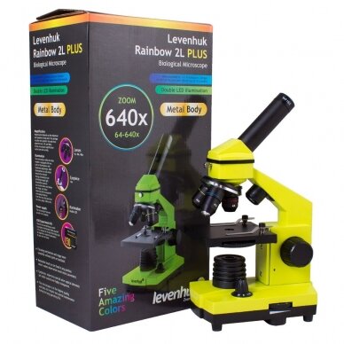 Mikroskopas Levenhuk Rainbow 2L PLUS, geltonas 9 Mikroskopas Levenhuk Rainbow 2L PLUS, geltonas 9