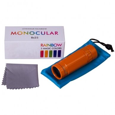 Monokuliaras Levenhuk Rainbow 8x25, oranžinė spalva 1 Monokuliaras Levenhuk Rainbow 8x25, oranžinė spalva 1