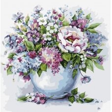 Tapybos pagal skaičius rinkinys Švelnios gėlės baltoje vazoje